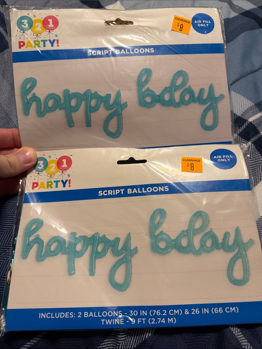 Script 'Happy Bday' Balloon Banner in Teal Blue